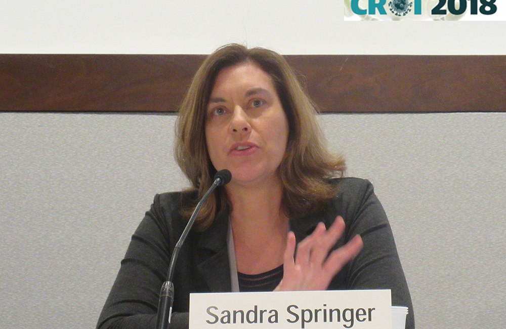 Sandra Springer at CROI 2018. Photo by Liz Highleyman.