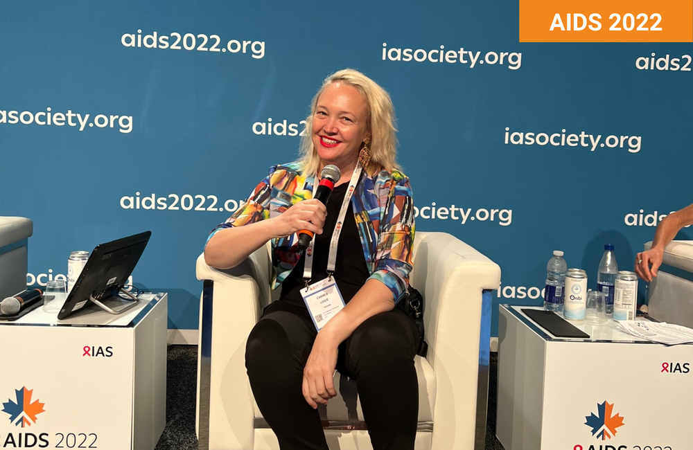 Dr Carmen Logie at AIDS 2022. Photo by Lesley Gittings.