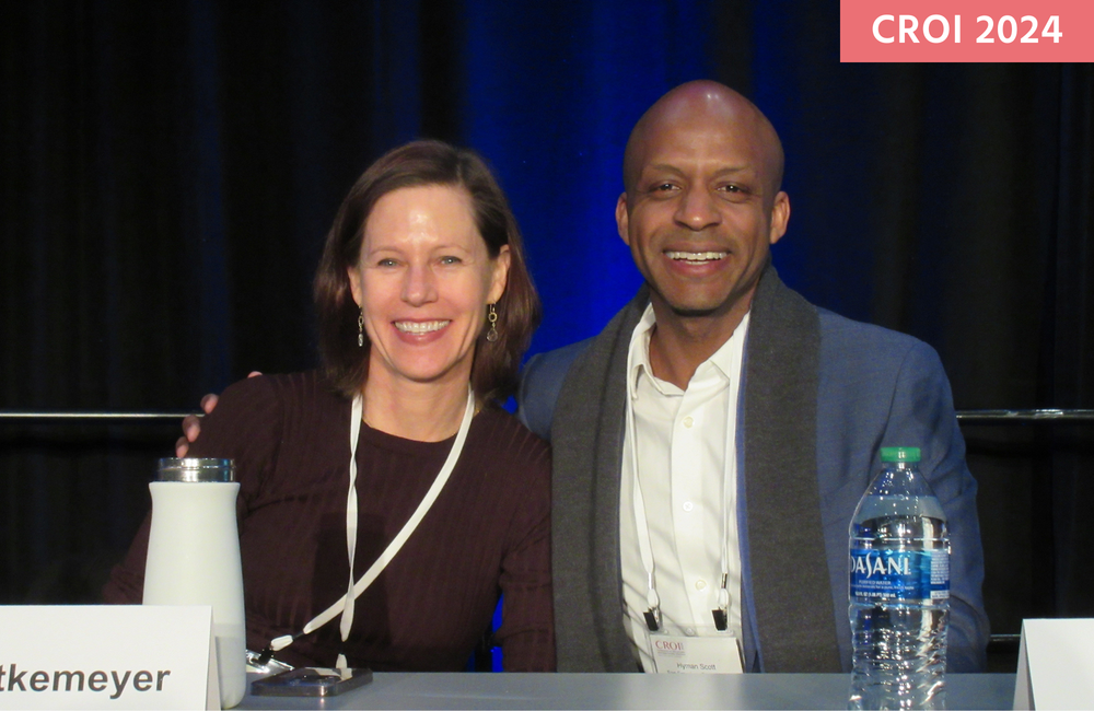 Professor Annie Luetkemeyer and Dr Hyman Scott at CROI 2024. Photo by Liz Highleyman.