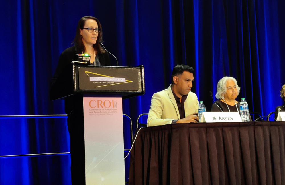 Professor Risa Hoffman, presenting findings from the IMPAACT 2010 study, at CROI 2024. Photo by Roger Pebody.